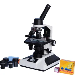 Monocular Student Compound Microscope With Semi Plan Achro Objectives, 40x-1500x Magnification, Led Illumination With Kit(50 Blank Slides+Cover Slips+ Dust Cover)-12