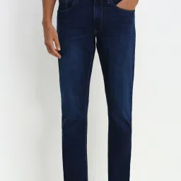 Men Straight Fit Mid Rise Blue Jeans-image-2