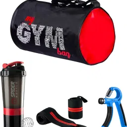 20 L Gym Duffel Bag - My gym bag protein shaker bottle hand gripper wrist wrap band new combo kit - Red-image-58