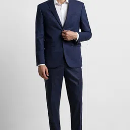 peter england Men Men Navy Textured Slim Fit Formal Two Piece Suit Textured Suit-picture-45