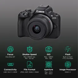 Canon EOS R50 24.2MP Mirrorless Camera (18-45 mm Lens, 5-Axis Electronic Image Stabilization) image 3