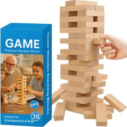 Wooden Stacking Tower Game for Kids & Family | 39 Blocks | Fun Jenga Style Game-image-47