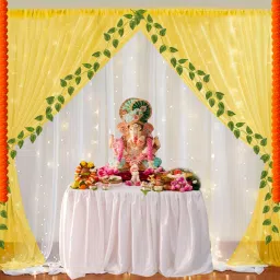Traditional Decoration Items -Yellow Curtain Backdrop Decoration Items for Pooja Toran-image-61