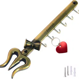 Shiva Trishul Key Stand | 6 Hook Mahadev Brass Key Holder-image-20