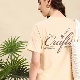 mast & harbour Women Printed Round Neck Pure Cotton Beige T-Shirt-picture-13