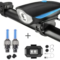 Bicycle Combo Of Front Cycle Light Back Tail/Helmet Light And Tyre Valve Light Bell-4