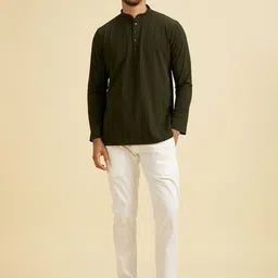 Manyavar Striped Woven Design Mandarin Collar Short Kurta-image-92