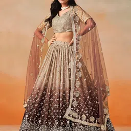 FABPIXEL Embroidered Sequinned Semi-Stitched Lehenga & Unstitched Blouse With Dupatta image 5