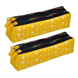 Kuber Industries Kids Pack Of 2 Star Printed Two Zipper Pencil Utility Pouches-17