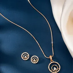 Peora Rose Gold Plated Cz Studded Circular Shaped Pendant and Earrings With Rose-5