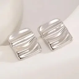 V FASHION JEWELLERY Stainless Steel Silver-Plated Square Shaped Studs-image-48