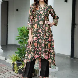 MOJILAA Women Floral Printed Regular Sequinned Kurta with Trousers-14