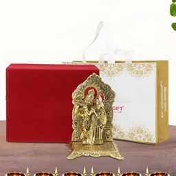 INTERNATIONAL GIFT Gold-Plated Radha Krishna Chowki with 6 Diya Religious Idol Showpiece-13