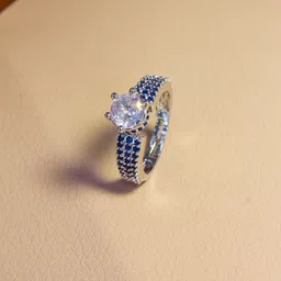 PRIVIU Silver-Plated American-Diamond Studded Adjustable Finger Ring-88