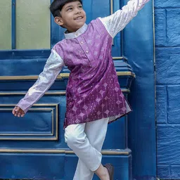 Stuffie Land Boys Floral Embroidered Regular Sequinned Dupion Silk Kurta with Pyjamas image 5