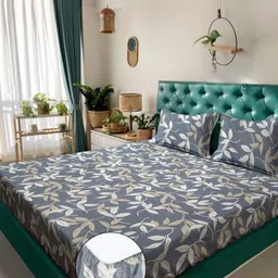 KLOTTHE Grey 300 TC Fitted King Bedsheet With Pillow Covers - 2.50 x 2.25 m-image-9