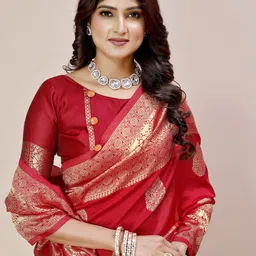 DIVASTRI Premium Woven Design Zari Banarasi Silk Saree with Unstitched Blouse-27