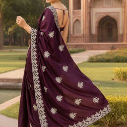 HERE&NOW Purple Silk Blend Embroidered Sarees-picture-27