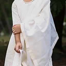 Thread & Button Girls Floral Embroidered Regular Thread Work Pure Cotton Kurta with Trousers & With Dupatta image 4