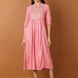 V-Mart Floral Woven Design Sequinned Pleated Dobby Weave Pure Cotton A-Line Kurta-image-14