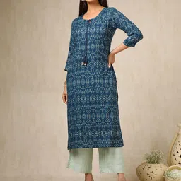 Soch Ethnic Motifs Woven Design Tie Up Neck Straight Kurta-picture-13