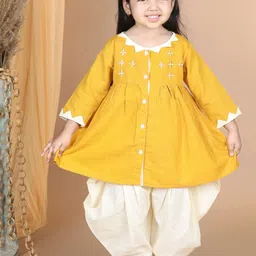 LITTLE GINNIE Girls Floral Embroidered Thread Work Pure Cotton Kurti with Dhoti Pants-image-10