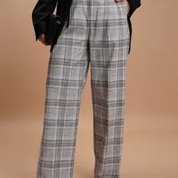 Tokyo Talkies Women Checked Flared Trousers-image-77