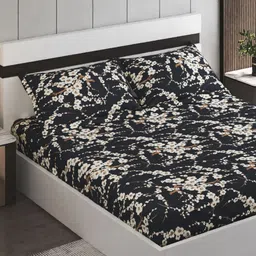 Home Centre Corsica Juniper Black 130 TC Microfiber Queen Bedsheet With 2 Pillow Covers-image-73