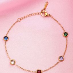 Bohey by KARATCART Women Cubic Zirconia Gold-Plated Link Bracelet-14