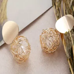 styledose Gold Plated Pearls Beaded Contemporary Drop Earrings-33