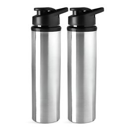 Aura Silver-Toned & Black Set of 2 Stainless Steel Solid Water Bottle-11