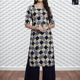 HERE&NOW Selection Of 2 Geometric Printed Round Neck Straight Kurtas-image-49