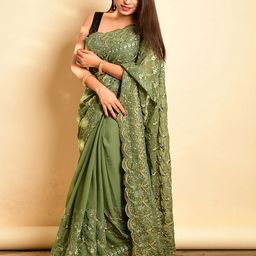 Anouk Floral Zari Poly Georgette Saree-image-18