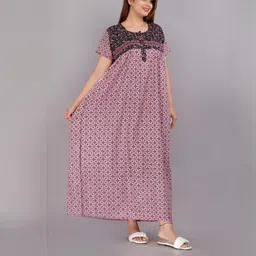 AAKARSHANA CREATION Pink Pure Cotton Printed Maxi Nightdress-picture-44
