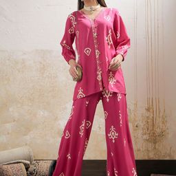 Shae by SASSAFRASEthnic Motif Printed Gotta Patti Work Shirt With Palazzos-28