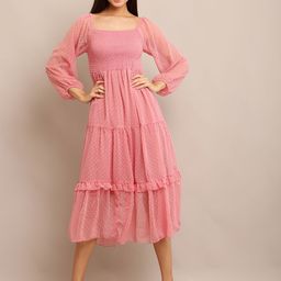 Hrikshika Fashion Puff Sleeve Georgette Fit & Flare Midi Dress-picture-11