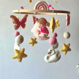 BABBLE WRAP Pink & Yellow Hand Stitch Crib Cot Mobiles-31