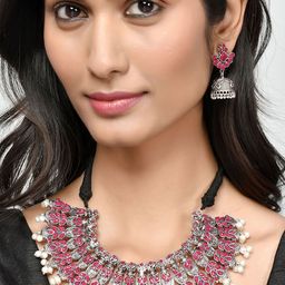 Silvermerc Designs Sliver-Plated Stone-Studded & Beaded Jewellery Set-25