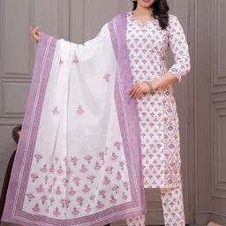 Meeranshi Floral Printed Notch-Neck Pure Cotton Kurta With Trousers And Dupatta-32