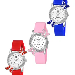 SWADESI STUFF Women Pack of 3 Dial & Straps Analogue Watch 2 BF RED PINK BLUE 9-picture-22