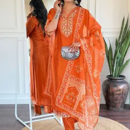 KALINI Women Ethnic Motifs Embroidered Regular Thread Work Kurta with Trousers & With Dupatta-picture-6