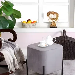 Shadowkart Grey Wooden Square Shaped Pouffe Ottomans-13