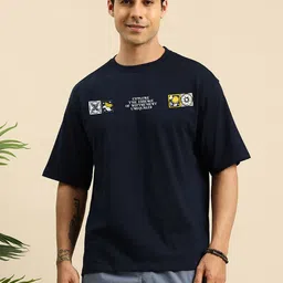 Mast & Harbour Men Graphic Printed Round Neck Cotton Oversized T-shirt-picture-20