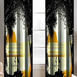 BELLA TRUE Black & Orange 2 Pieces Abstract Printed Door Curtains-image-89