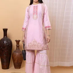 KIDAR Ethnic Motifs Jacquard Woven Design Mandarin Collar Tunic With Sharara-picture-12