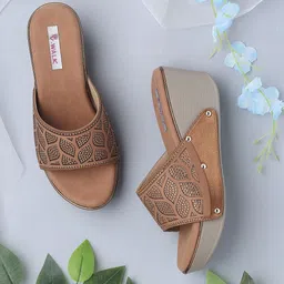 V-WALK Women Embellished Party Wedge Heels Sandals with Laser Cuts-16
