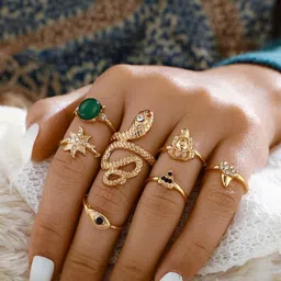 Arzonai Set of 7 Boho Stackable Knuckle Vintage Snake Finger Ring Set image 2