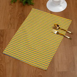 TARAN LIVING Grey & Yellow 4 Pieces Striped Cotton Table Placemats-31