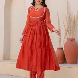 KALINI Yoke Design Sequinned Anarkali Kurta With Trouser And Dupatta image 4