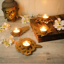 Amaya Decors Set Of 4 Gold-Toned Leaves Shape Tealight Candle Holder-image-50